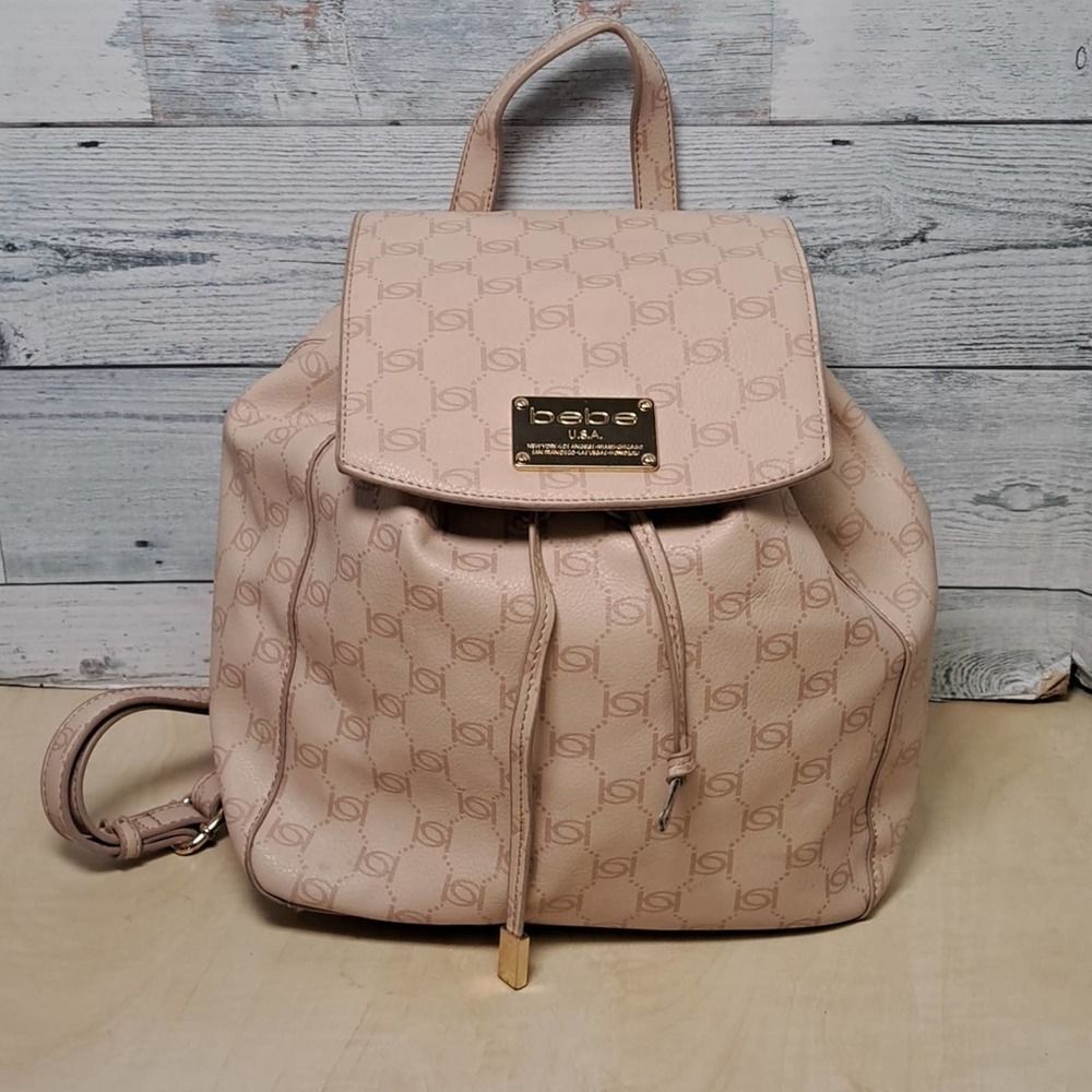 BEBE Blush Pink ALEXIS Signature Logo Travel Backpack Bag